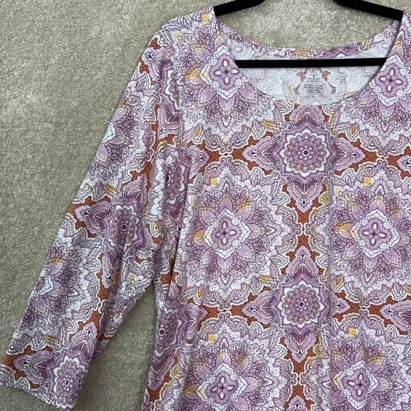 J. JILL Tunic Women's Large Tall Luxe Supima A-Line 3/4 Sleeve Medallion Boho - Picture 2 of 7